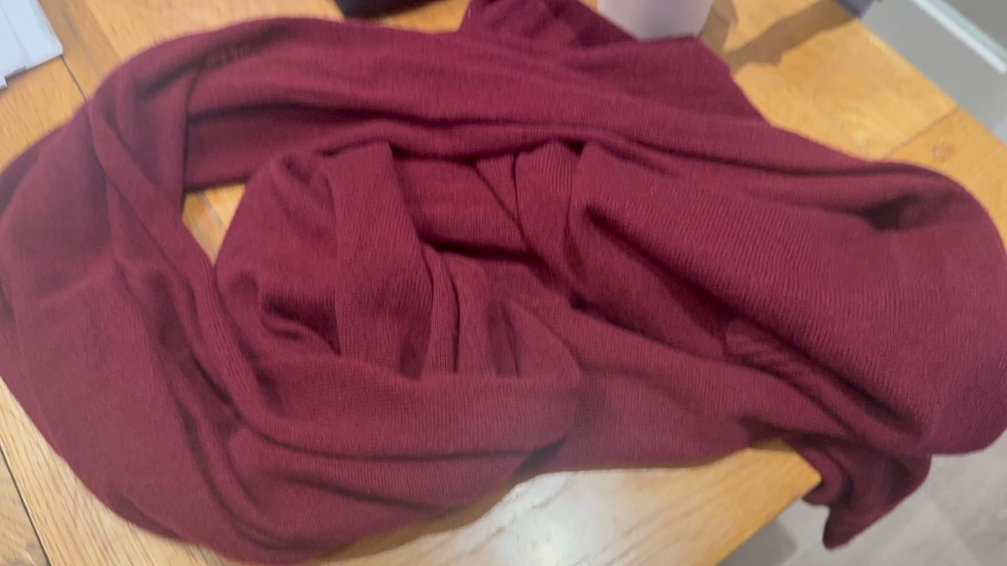 Customer photo review of Brand New Rich Wine Recycled Cashmere Wrap