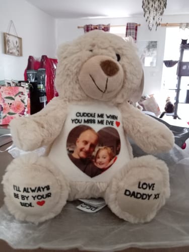 Customer photo review of A Cuddle from Heaven Personalised Photo Teddy Bear