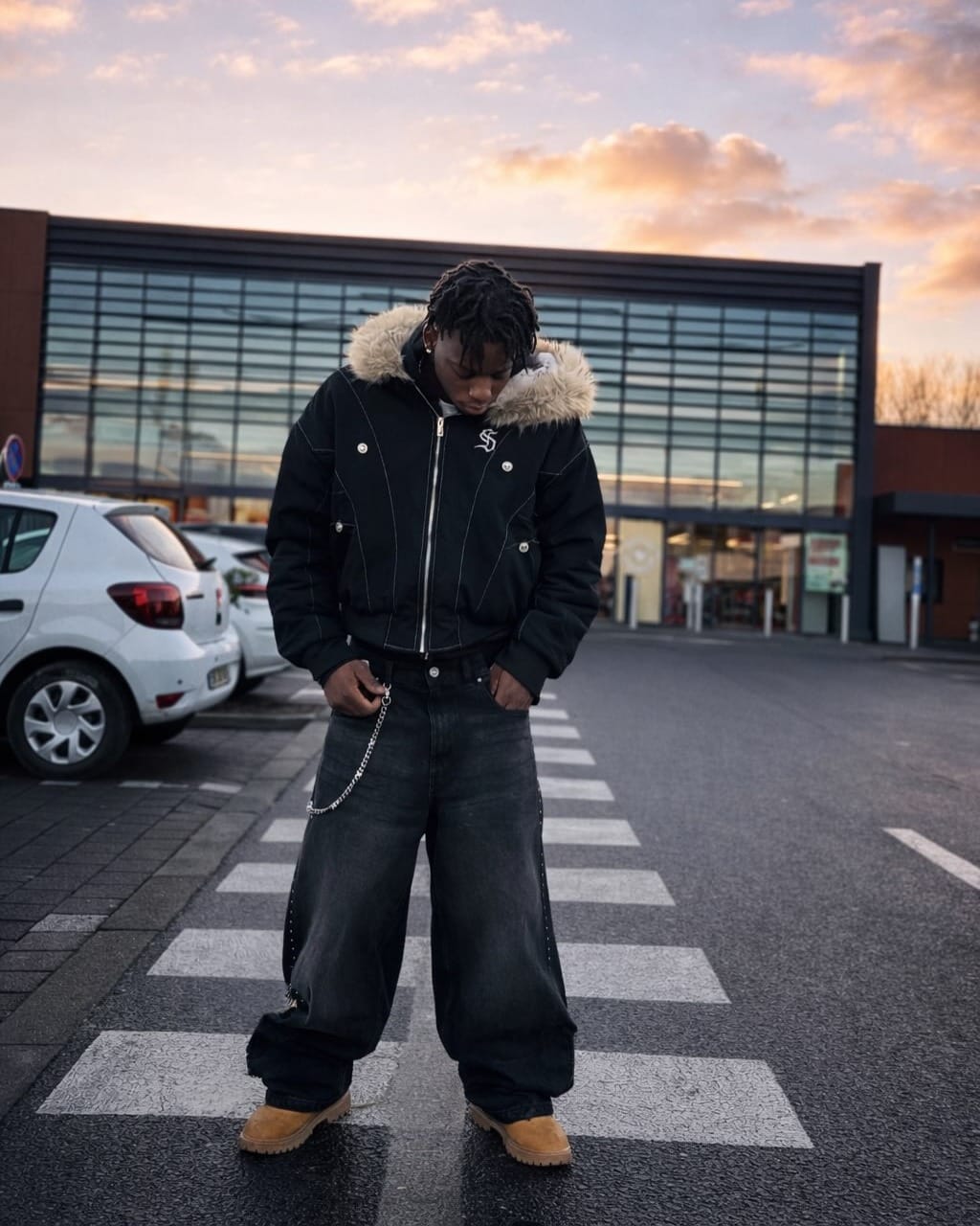 Customer photo review of Faux Fur Lined Zip Up Winter Hooded Bomber Jacket - 2560