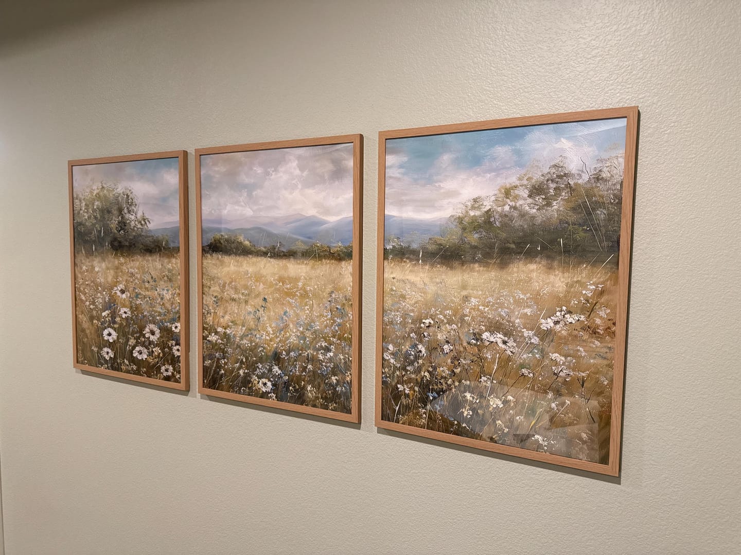 Customer photo review of Neutral Meadow Wildflowers Wall Art. Set of 3 Nature Prints