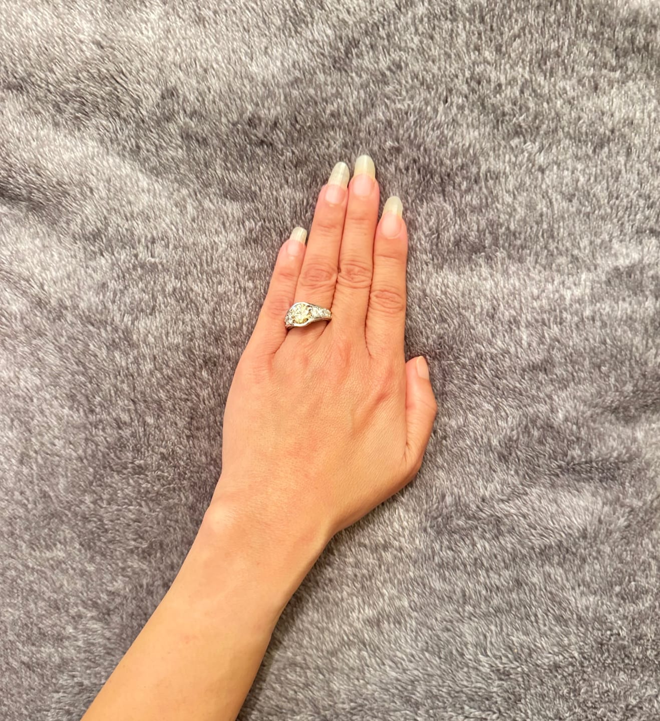 Customer photo review of Bezel Colored Moissanite Channel Euro Shank Pave Engagement Ring