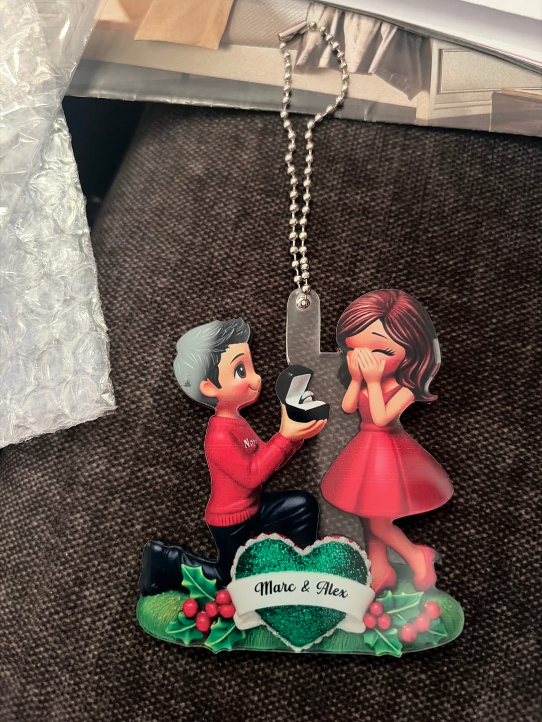Customer photo review of Marriage Proposal "She Said Yes!" - Personalized Acrylic Ornament, Just Engaged Gifts for Couples