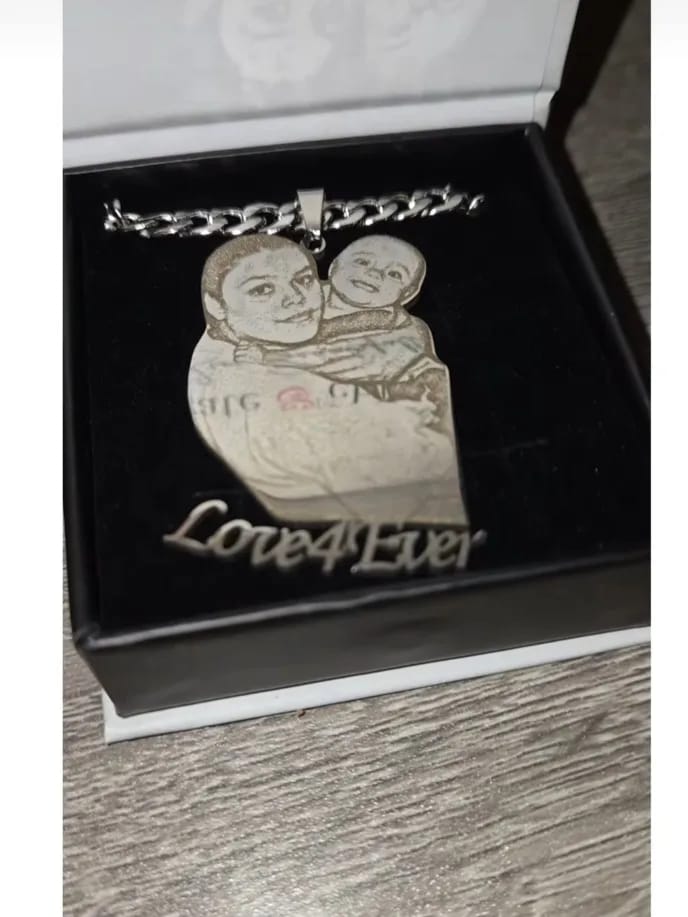 Customer photo review of Custom Picture Nameplate Pendant Custom Photo Necklace Engraved Portrait Necklace Christmas Gift for Kids Jewelry Family Gifts