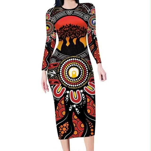 Customer photo review of NAIDOC 2025 Boab Tree Long Sleeve Bodycon Dress Celebrate Aboriginal Culture The Next Generation LT9