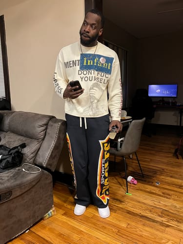 Customer photo review of Omirad Fleece-Lined Sports Letter Wide-Leg Sweatpants