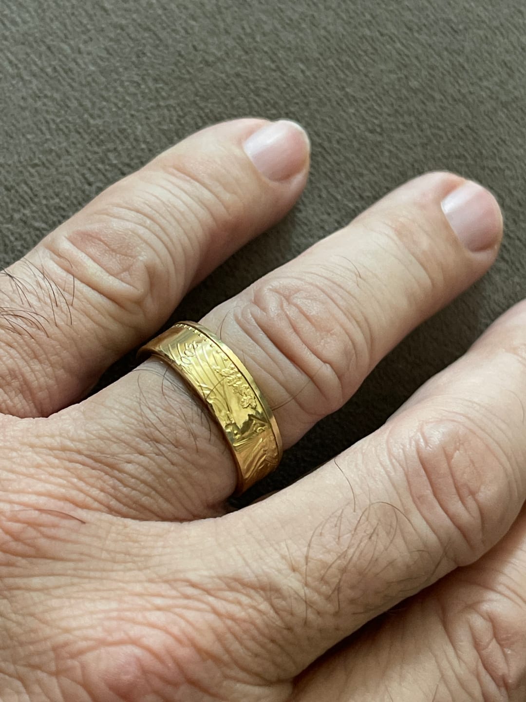 Customer photo review of Half Ounce American Gold Eagle Ring – Hand-Forged 22K U.S. Gold