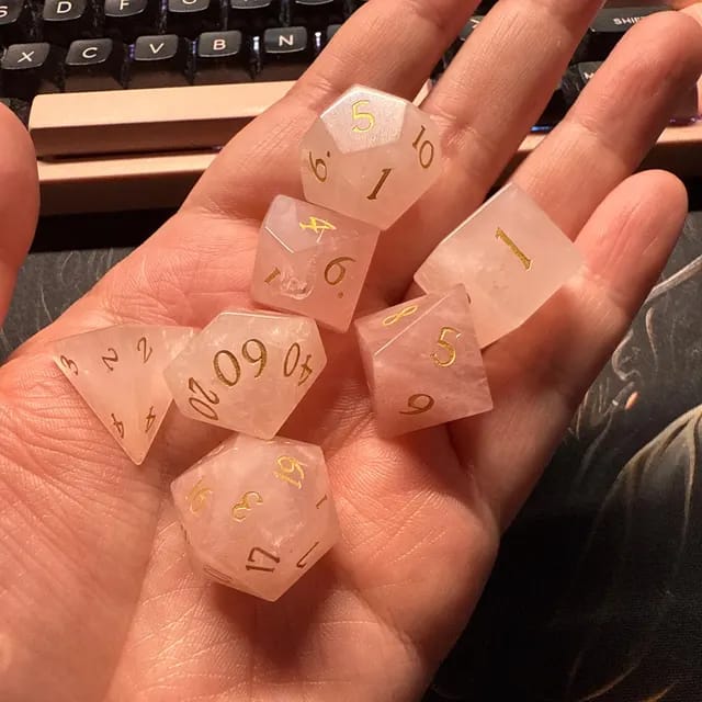Customer photo review of Rose Quartz Dice Set (Discontinued)