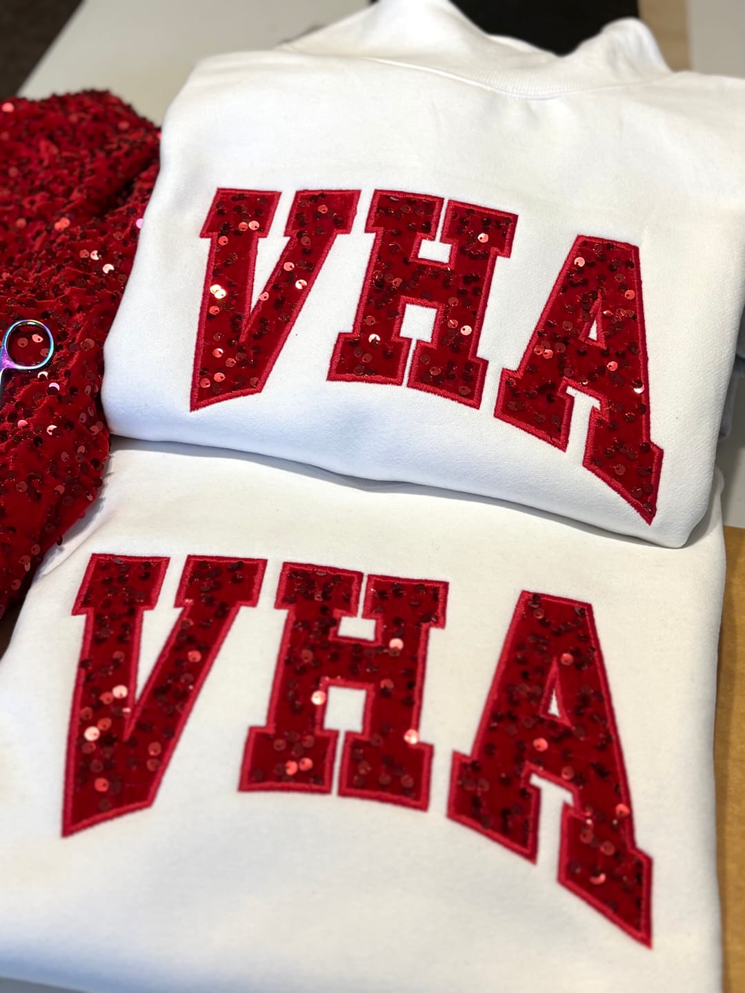 Customer photo review of Red Sequins Velvet