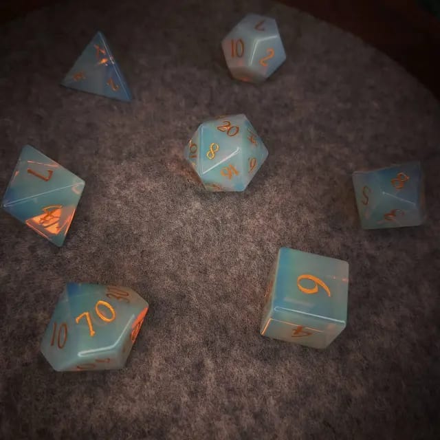 Customer photo review of Opalite Dice Set