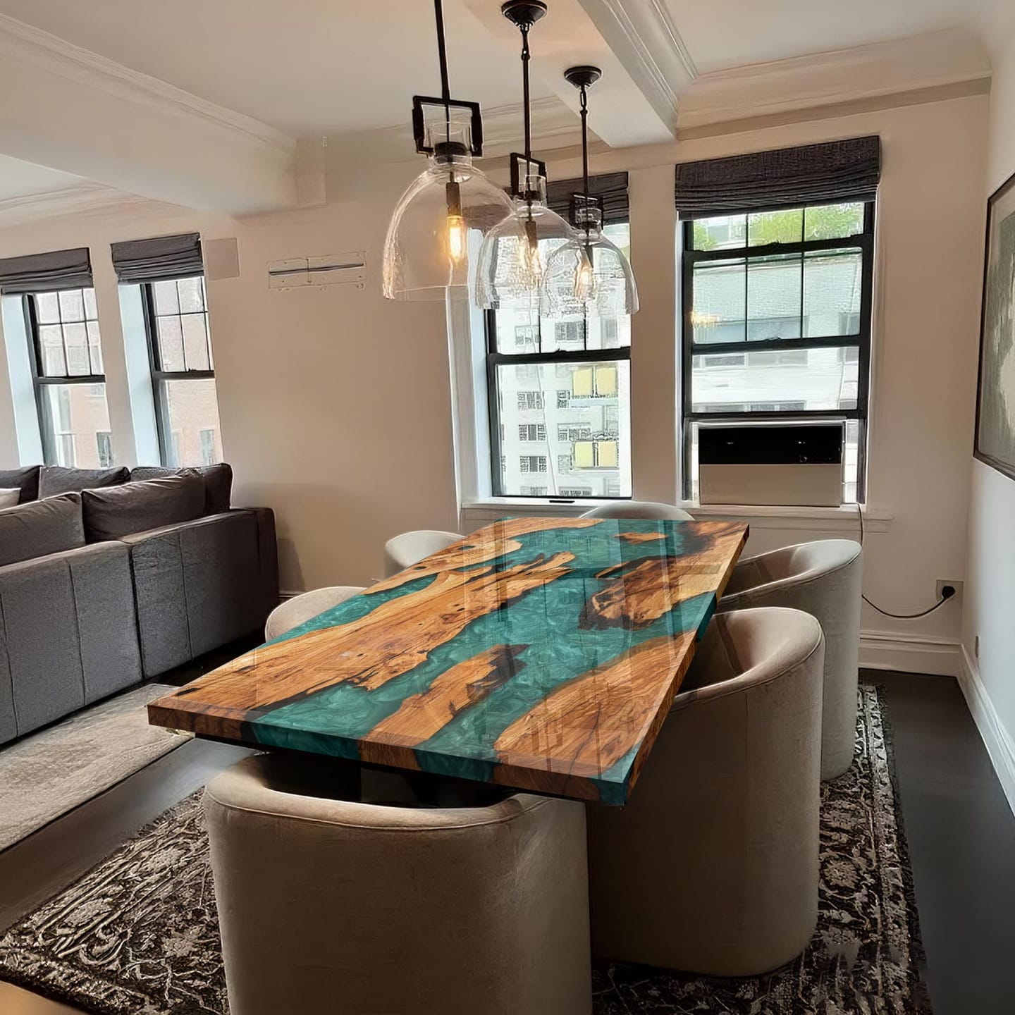 Customer photo review of Custom Golden Camphor Kitchen Epoxy Resin River Table CRT-082