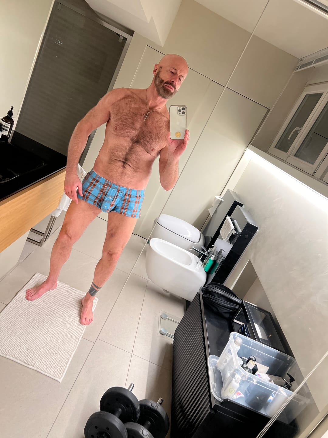 Customer photo review of 3 Pack Men’s Plaid Cotton Trunks with Button Fly