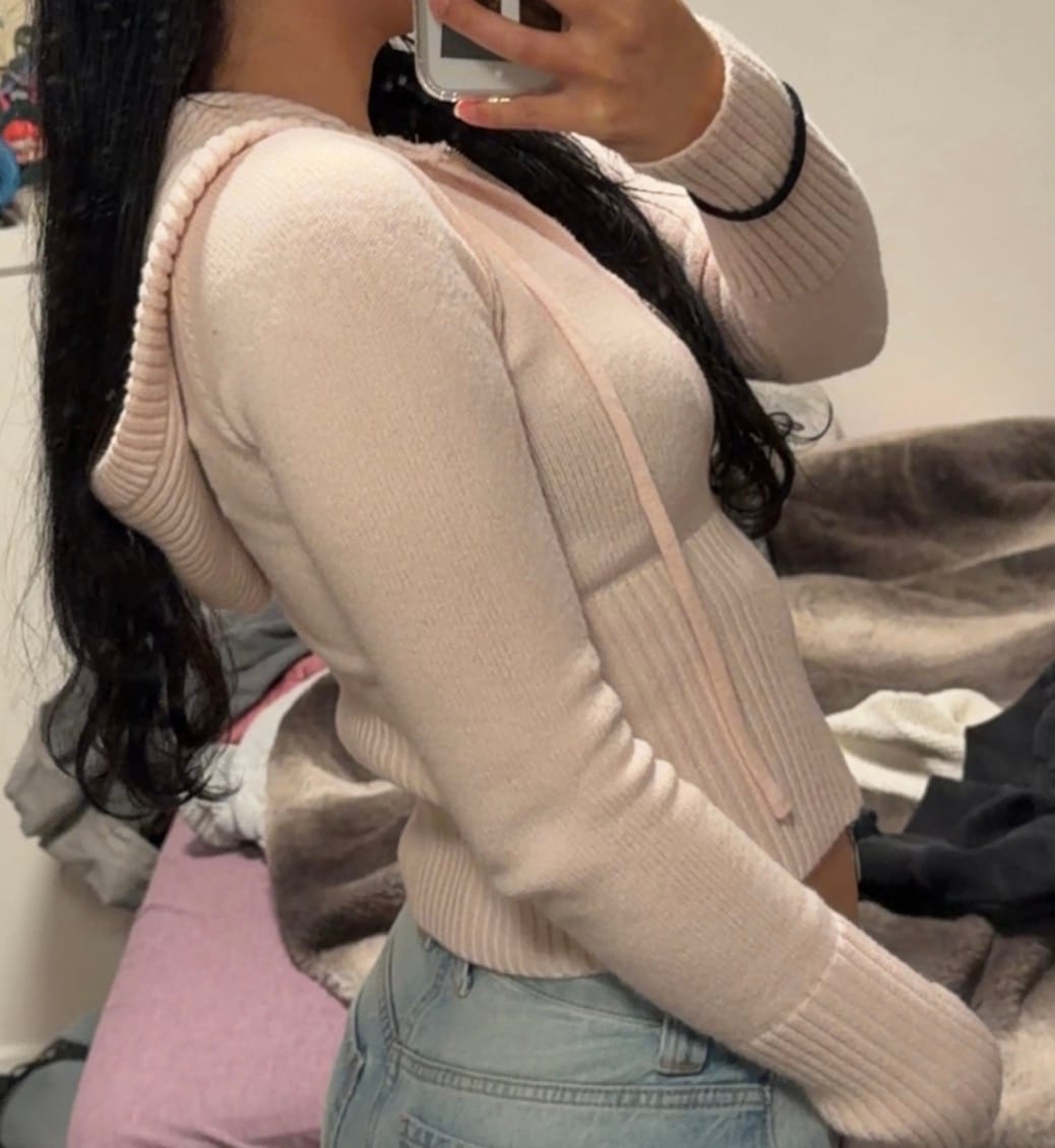 Customer photo review of That Girl Rib Knit Slim Fit Zip Up Cardigan (Baby Pink)