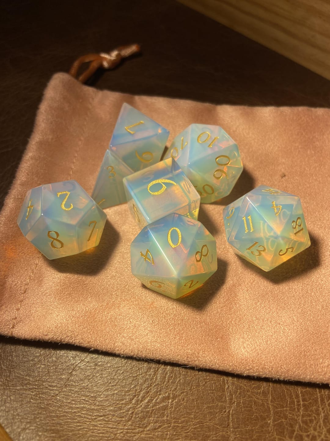 Customer photo review of Opalite Dice Set