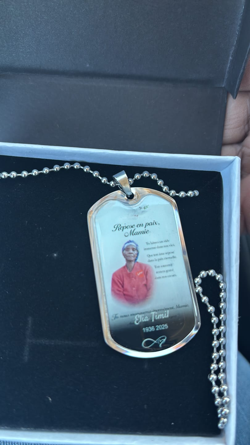 Customer photo review of Custom Name Photo Dog Tag Memorial Necklace