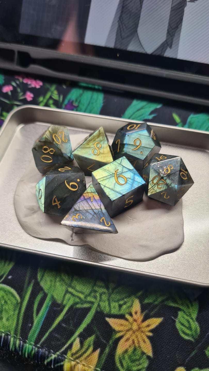 Customer photo review of Premium Labradorite Dice Set (Discontinued)