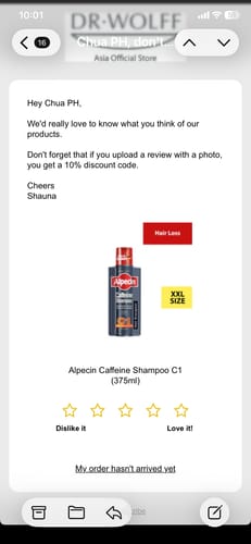 Customer photo review of Alpecin Caffeine Shampoo C1 (375ml)