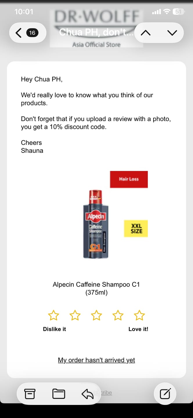 Customer photo review of Alpecin Caffeine Shampoo C1 (375ml)