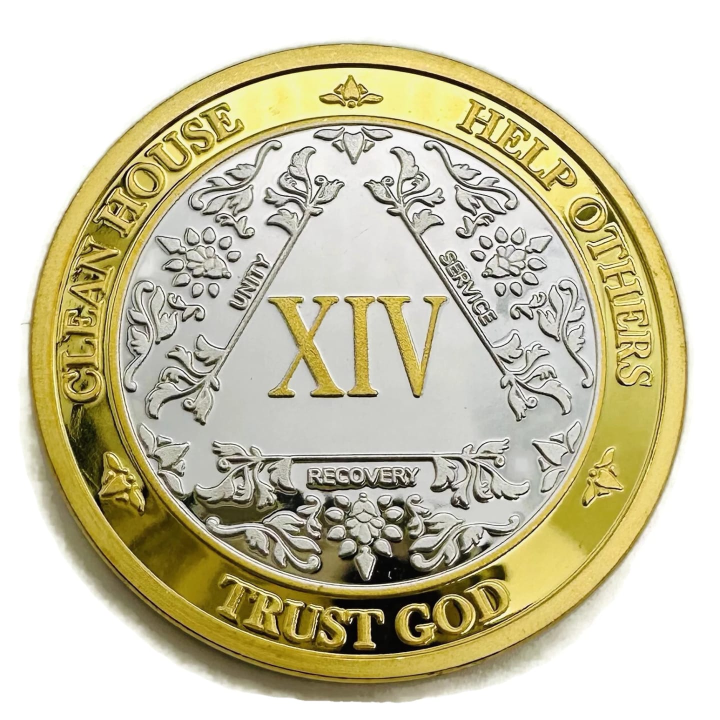 Customer photo review of 14 Year 40mm Gold & Silver AA Medallion - Bi-Plate Fancy Fourteen Year Chip/Coin