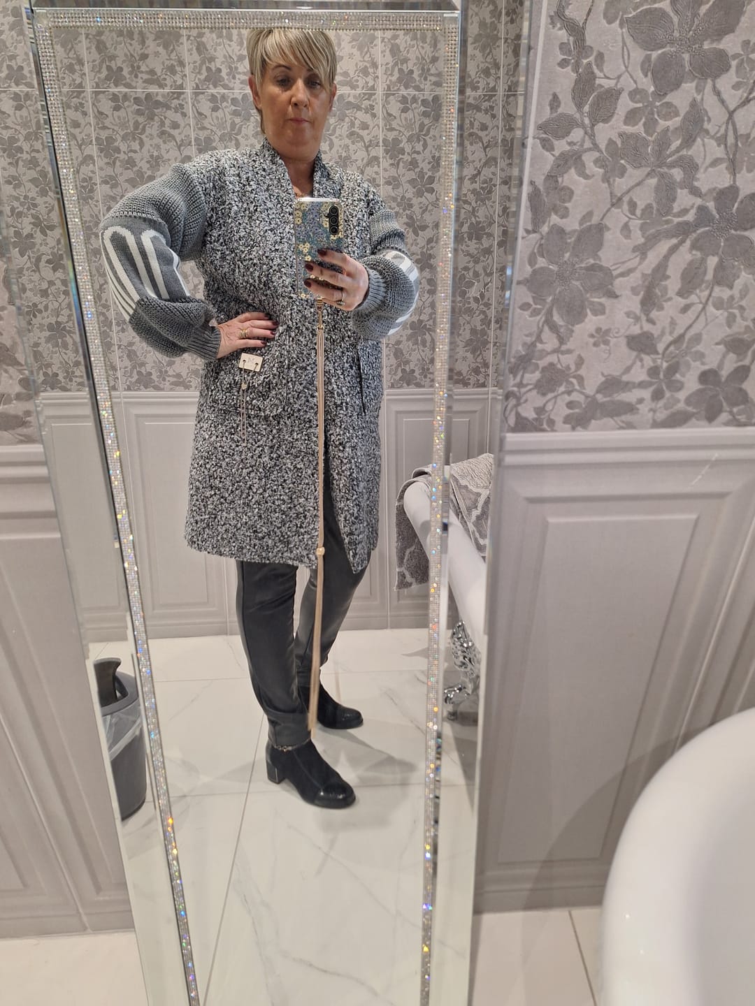 Customer photo review of Ashley Grey Knit Sleeve Coatigan
