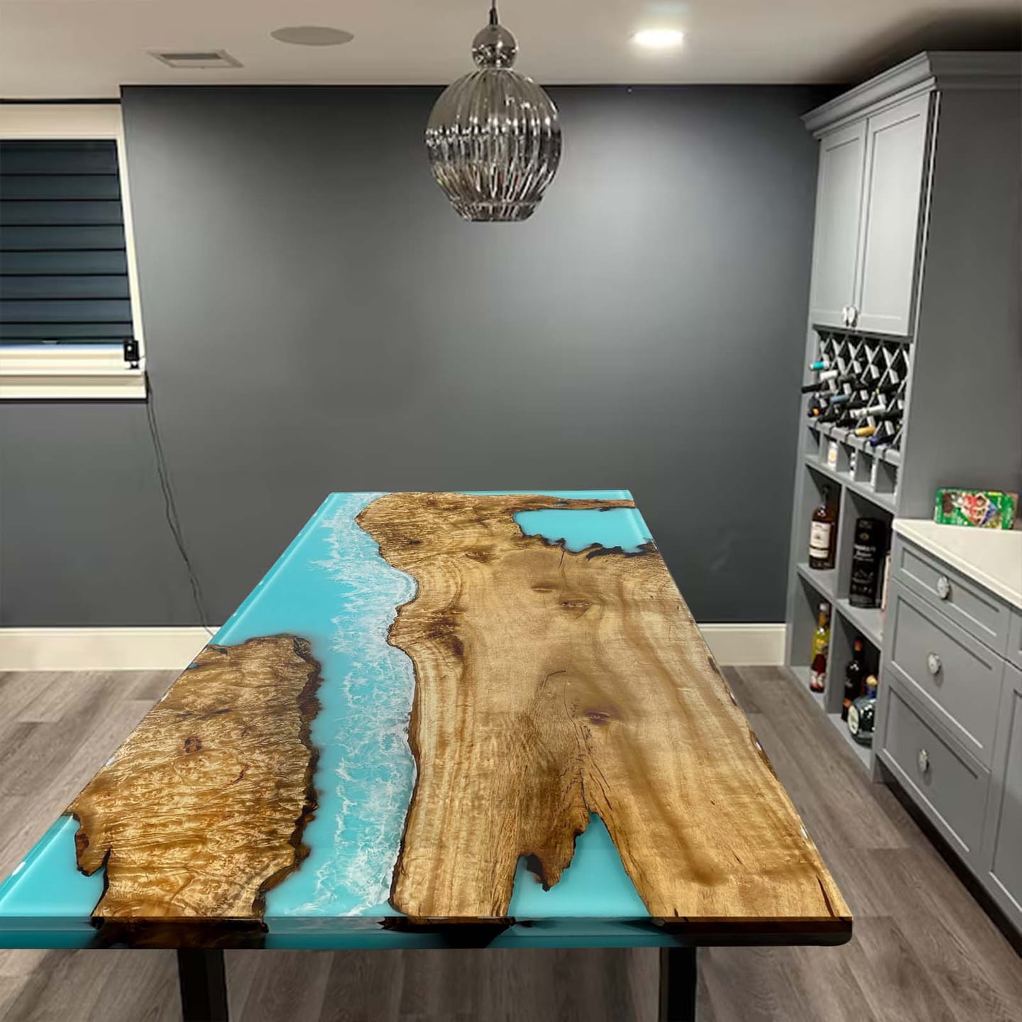 Customer photo review of Custom Golden Camphor Kitchen Epoxy Resin River Table CRT-082