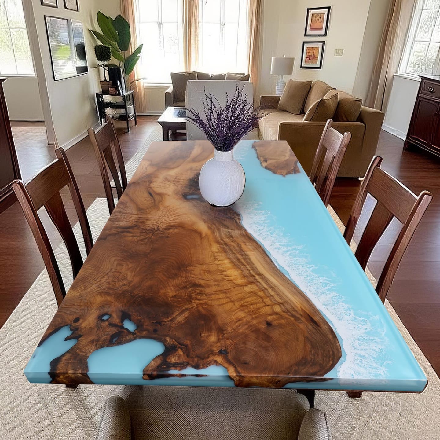 Customer photo review of Custom Golden Camphor Kitchen Epoxy Resin River Table CRT-082