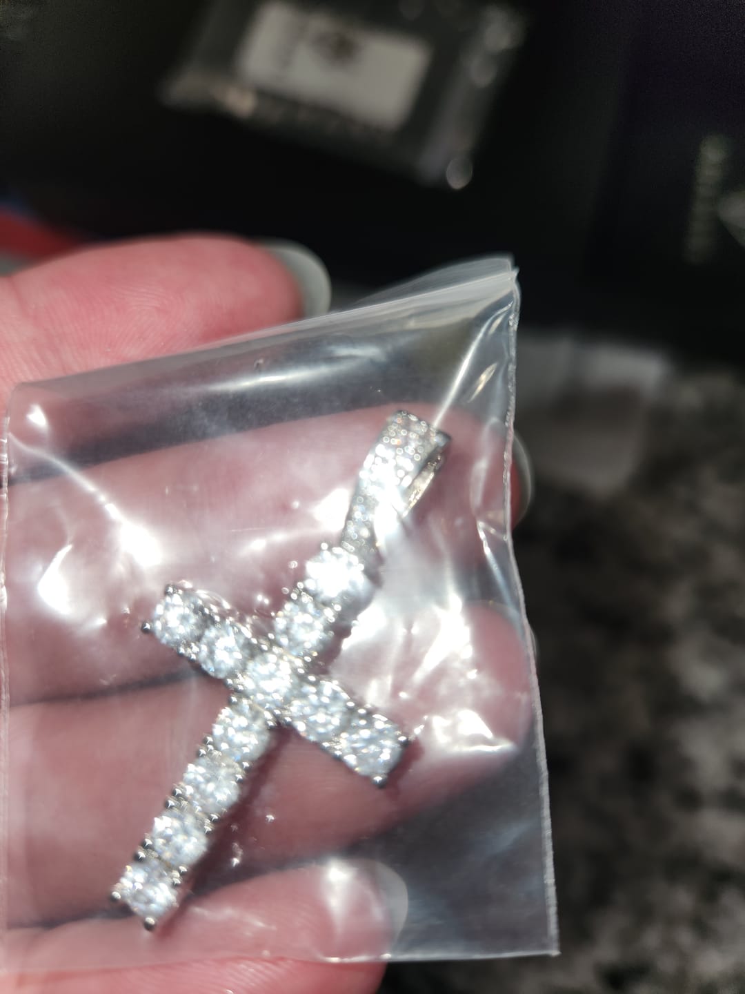 Customer photo review of Diamond Cross Pendant - White Gold