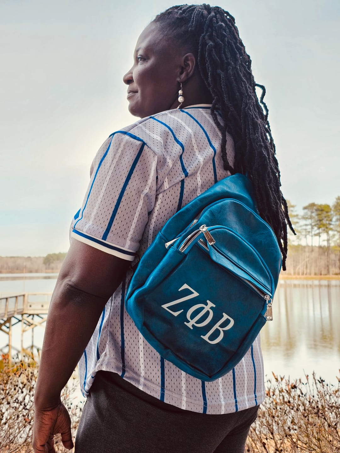 Customer photo review of Greek Letter - Vegan Leather Sling Backpack