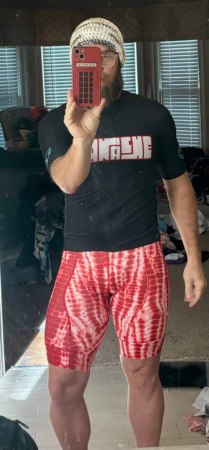 Customer photo review of Men's SVELTE Bib Short - Red Tie Dye
