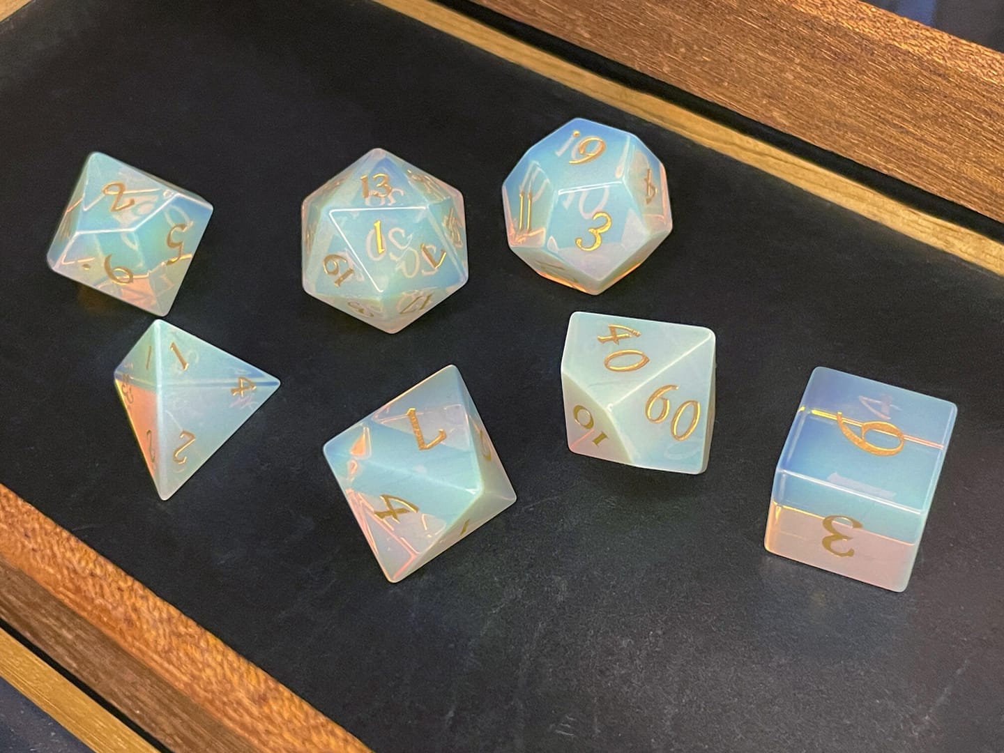 Customer photo review of Opalite Dice Set