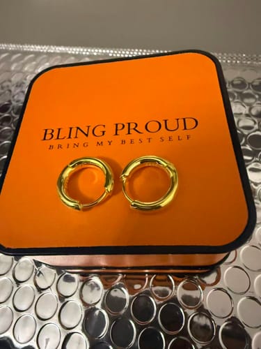 Customer photo review of S925 Solid Men's Thick Bold Hoop Earrings in 14K Gold - 15mm