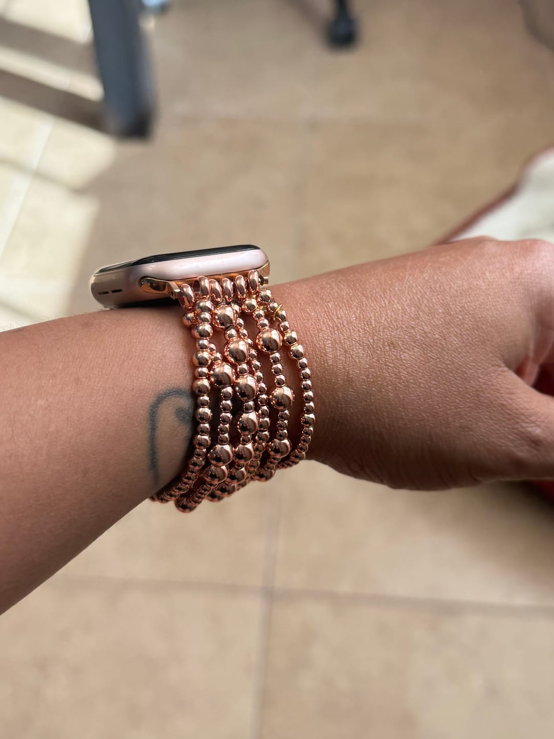 Customer photo review of Rose Gold Serenity Apple Watch Strap