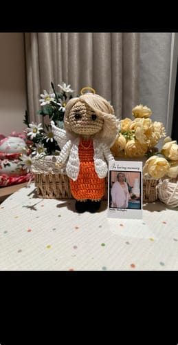 Customer photo review of Dolly® Personalized Crochet Doll with Photo Card