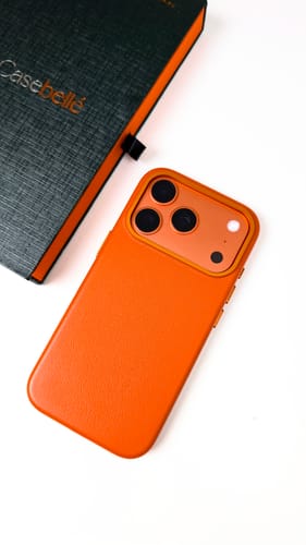Customer photo review of iPhone 17 Pro Leather Case - Timeless Luxe - Solar Orange