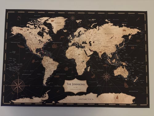Customer photo review of Pinnable World Journey Map • Rustic Gold