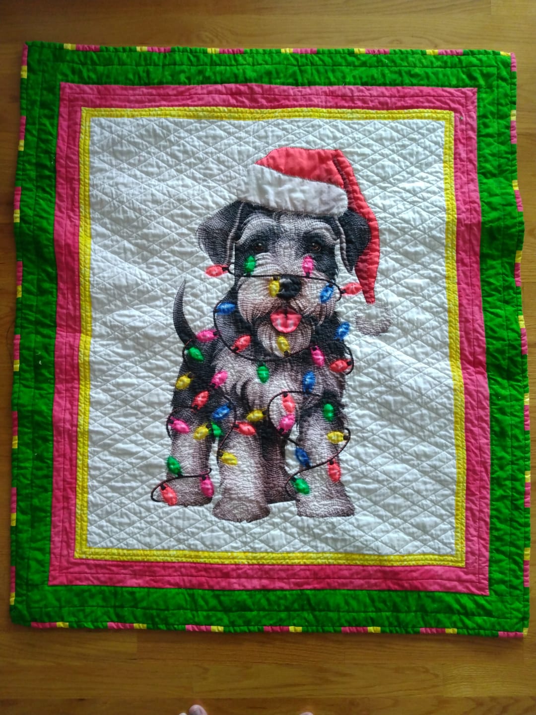 Customer photo review of Christmas Lights & Giant Schnauzer Fabric Panel