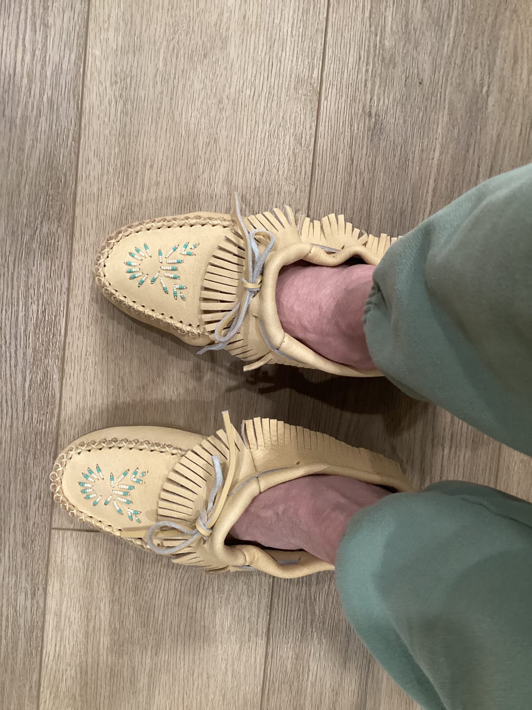 Customer photo review of Women's Beaded Moose Hide Leather Moccasin Shoes