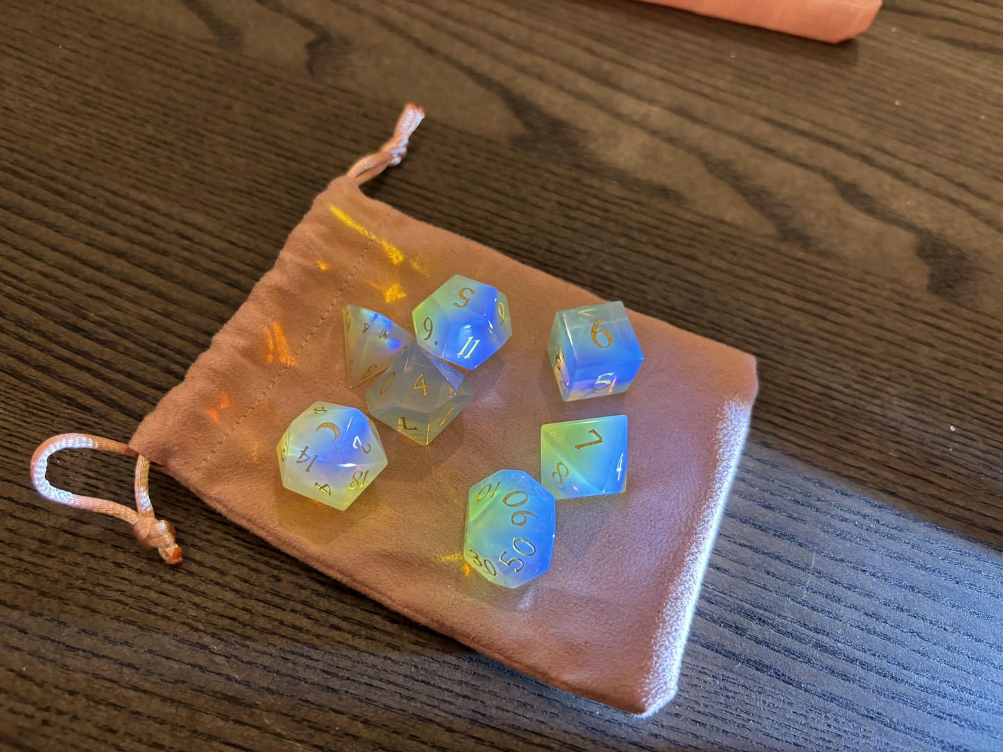 Customer photo review of Opalite Dice Set