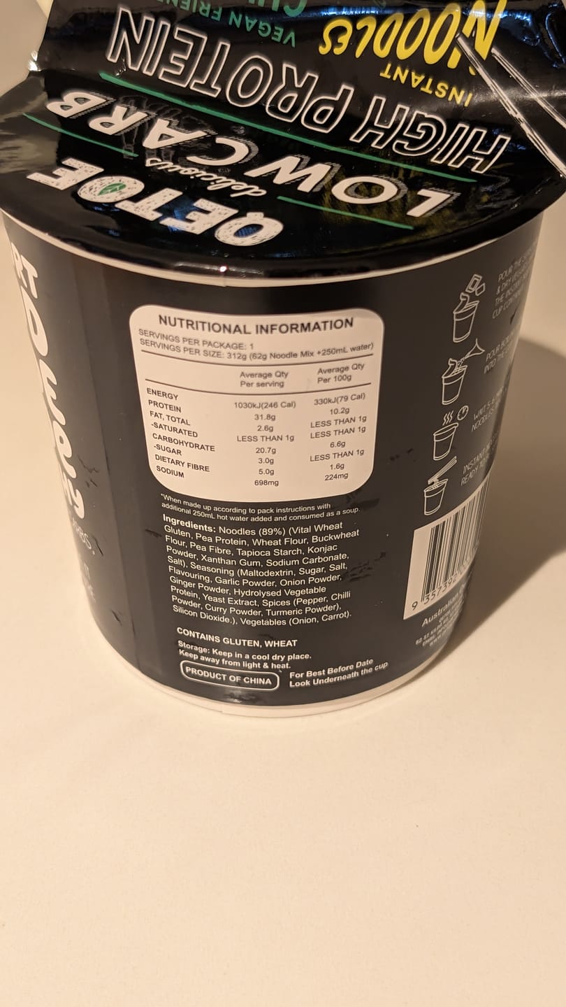 Customer photo review of Qetoe Low Carb High Protein Instant Cup Noodle - COMBO 12 PACK