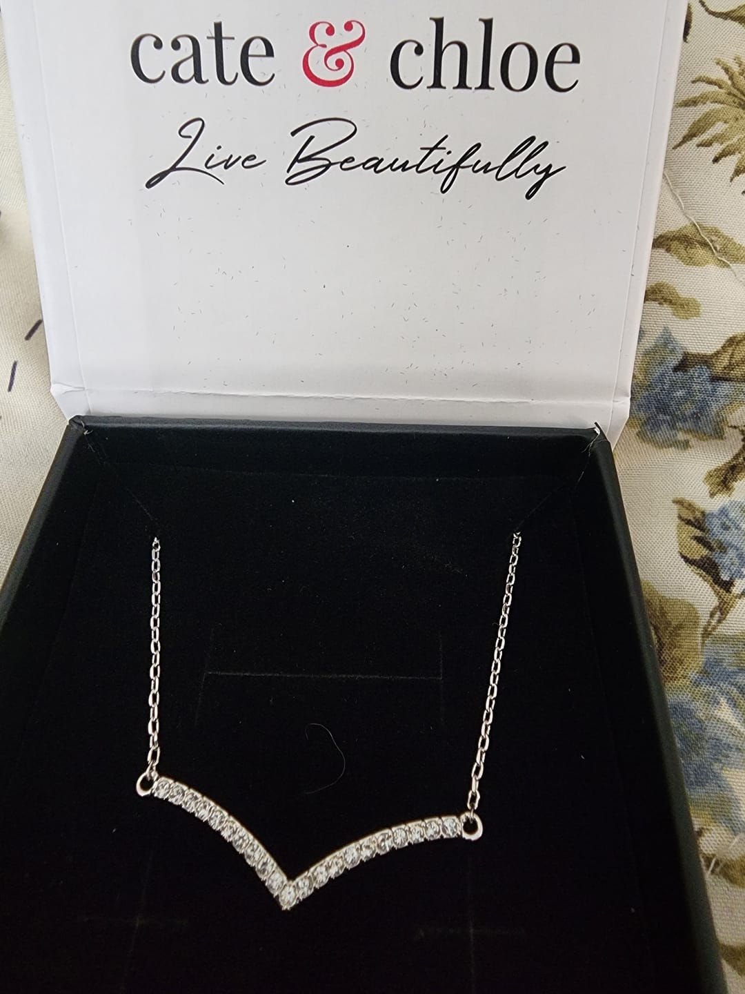 Customer photo review of Hope 18k White Gold Plated V Pendant Linear Necklace with Swarovski Crystals