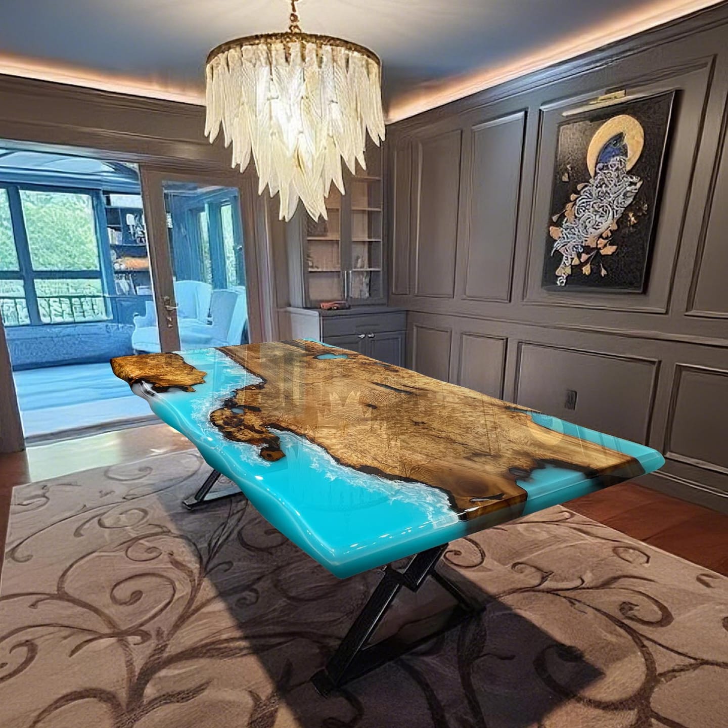 Customer photo review of Custom Golden Camphor Kitchen Epoxy Resin River Table CRT-082