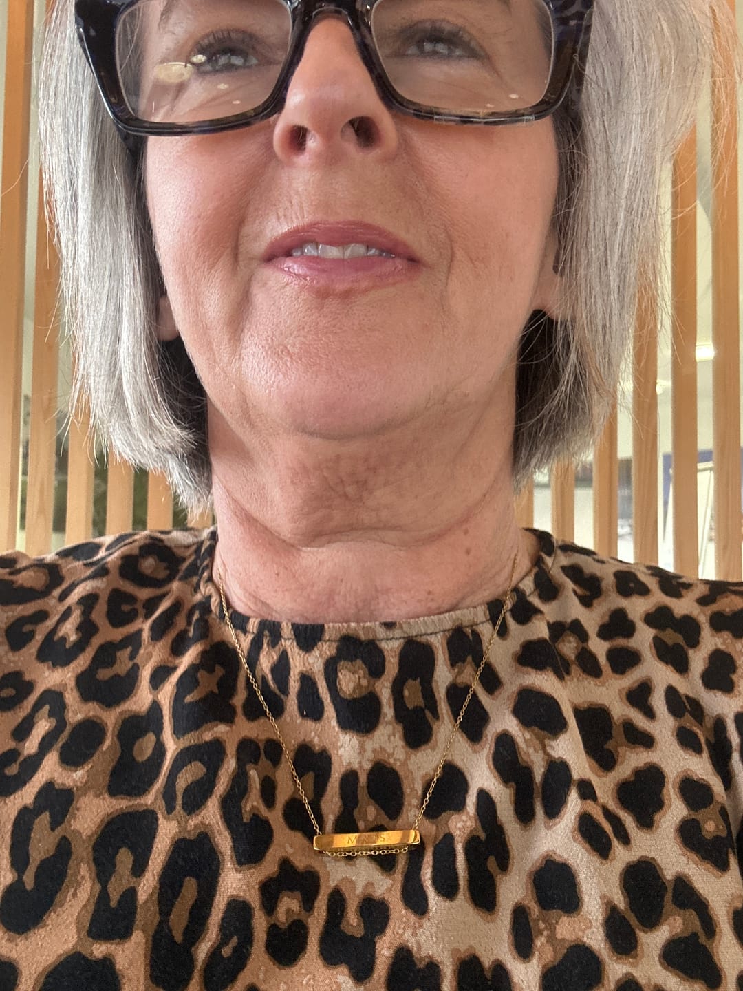 Customer photo review of 3cm Letter Bar Necklace in Gold Horizontal