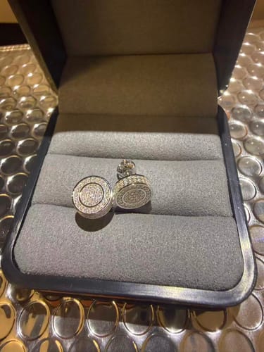 Customer photo review of Moissanite Diamond Fully Iced Round Stud Earrings in White Gold - 11mm/Screw Back
