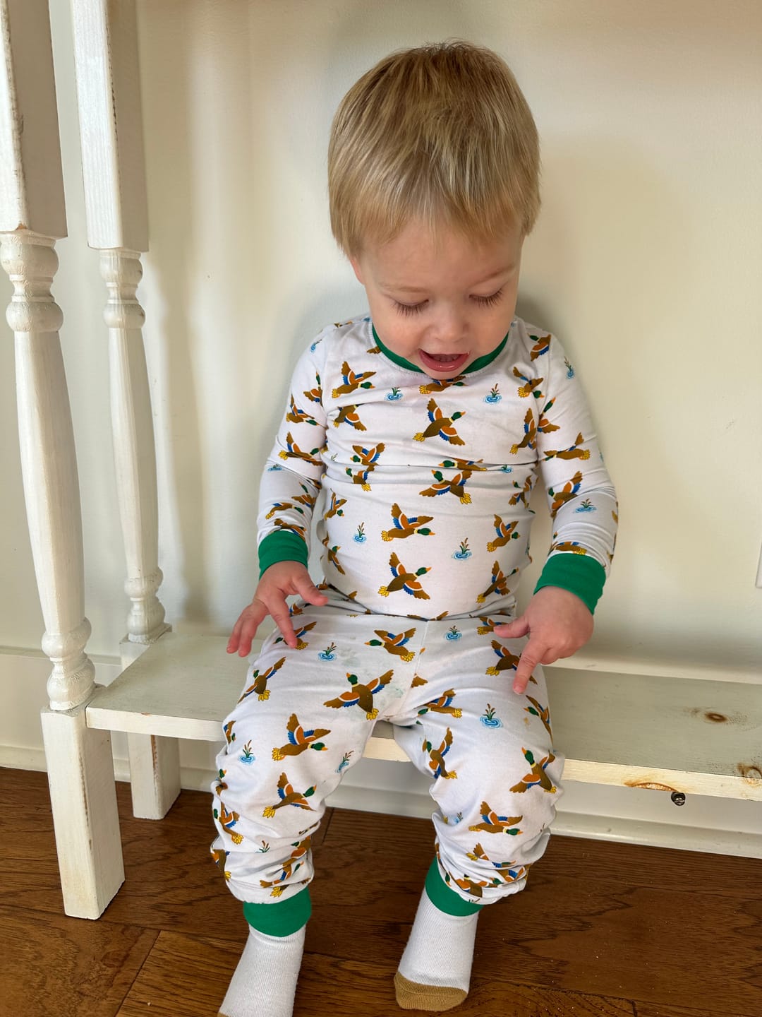 Customer photo review of Navy and White Stripe Pajamas