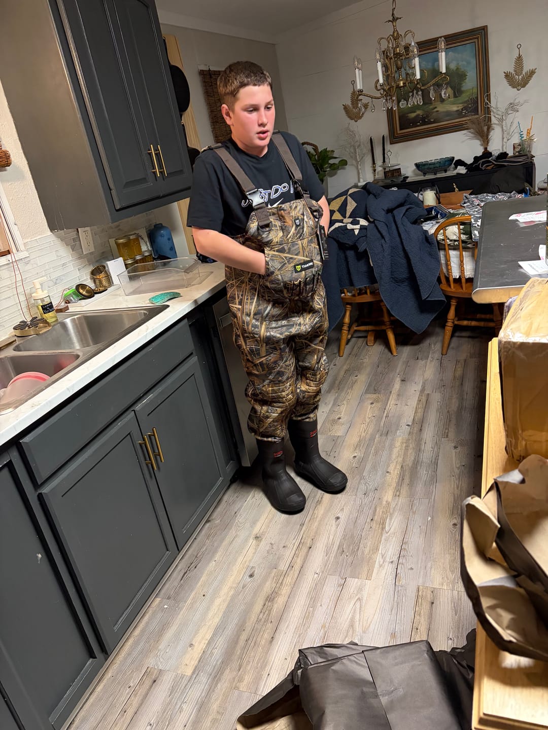 Customer photo review of TorridSeeker Heated Waders for Men | Neoprene Bootfoot Chest Waterproof Insulated Waders | Heated Waterfowl Hunting Bibs for Cold Weather