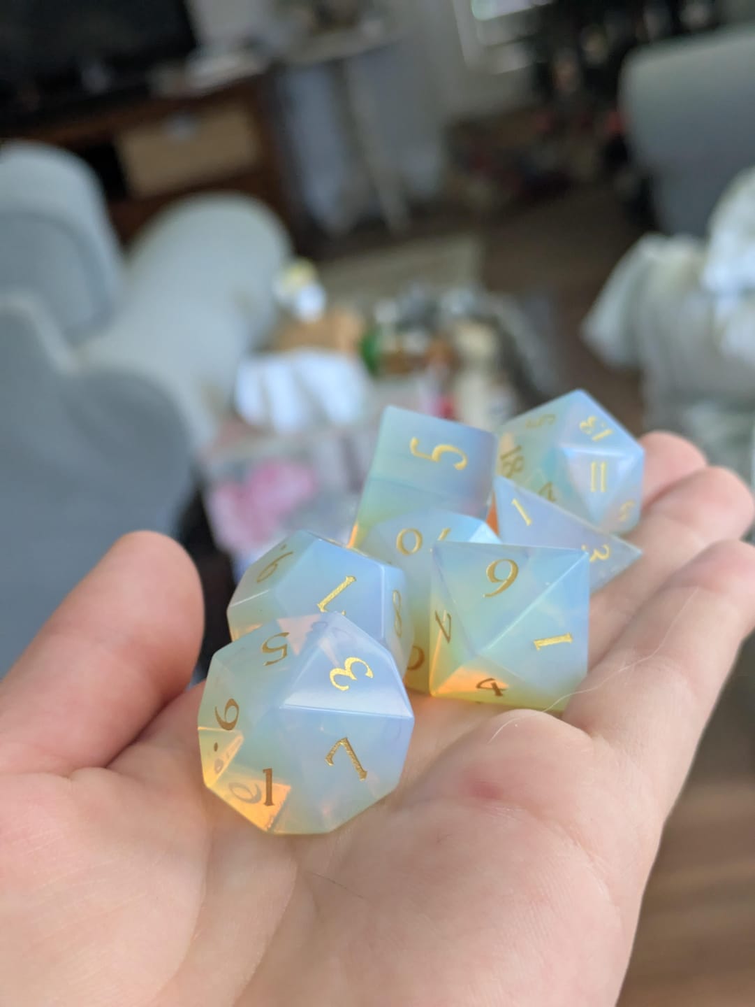 Customer photo review of Opalite Dice Set