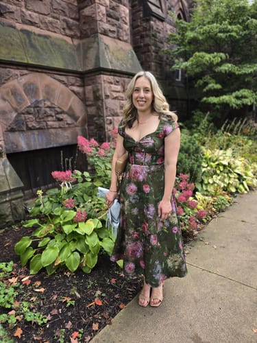 Customer photo review of Libby Cap Sleeve Dress by Theia Couture - RENTAL