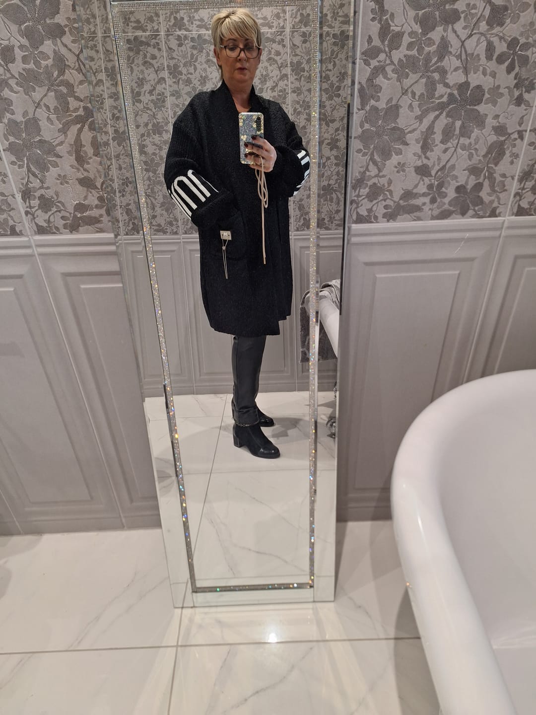 Customer photo review of Ashley Black Knit Sleeve Coatigan