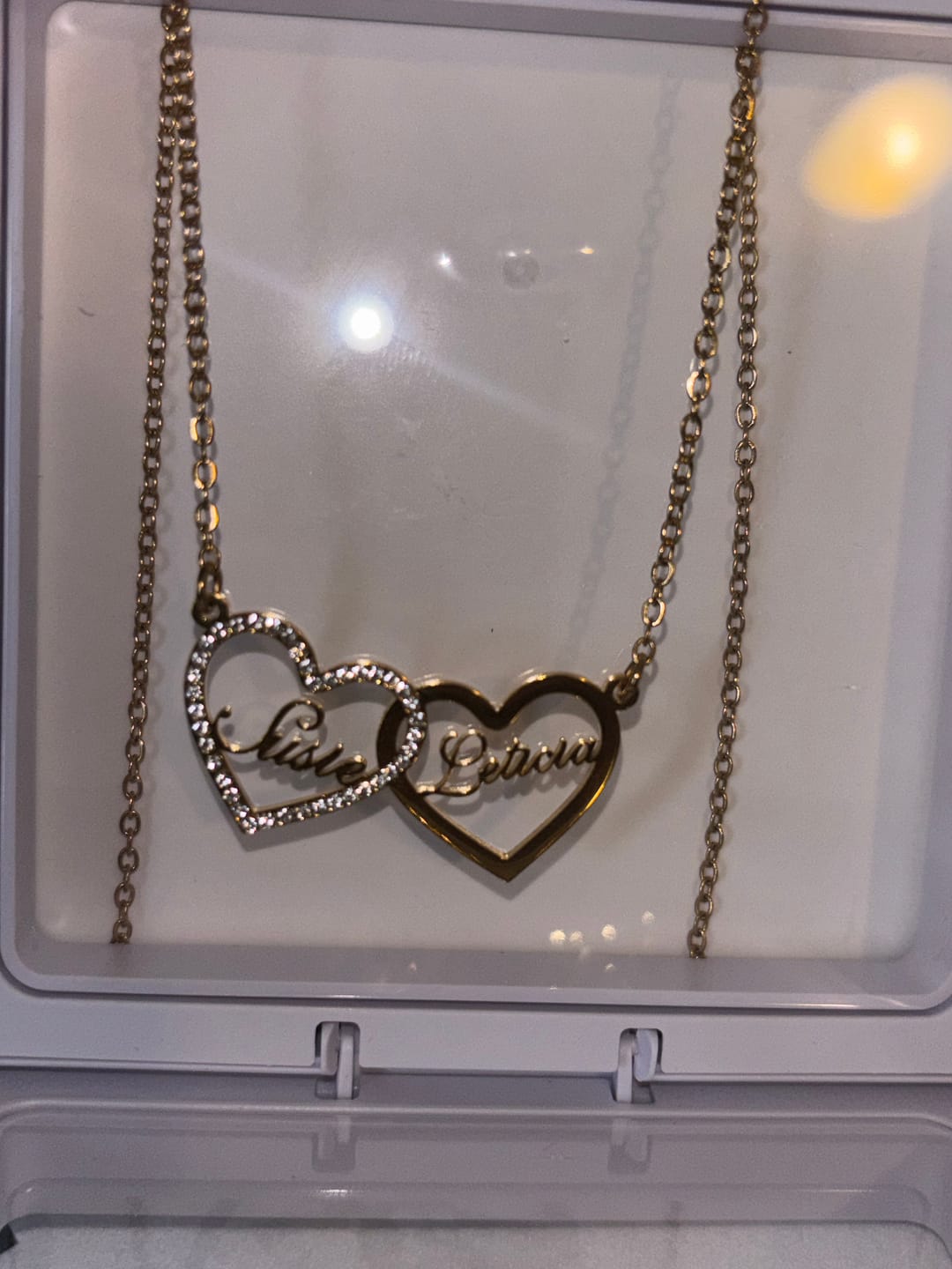 Customer photo review of Iced Heart Double Name Necklace