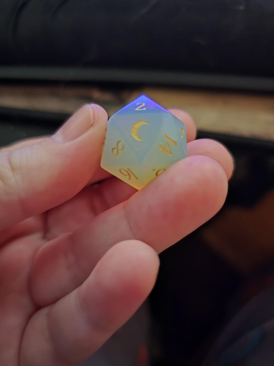 Customer photo review of Opalite Dice Set