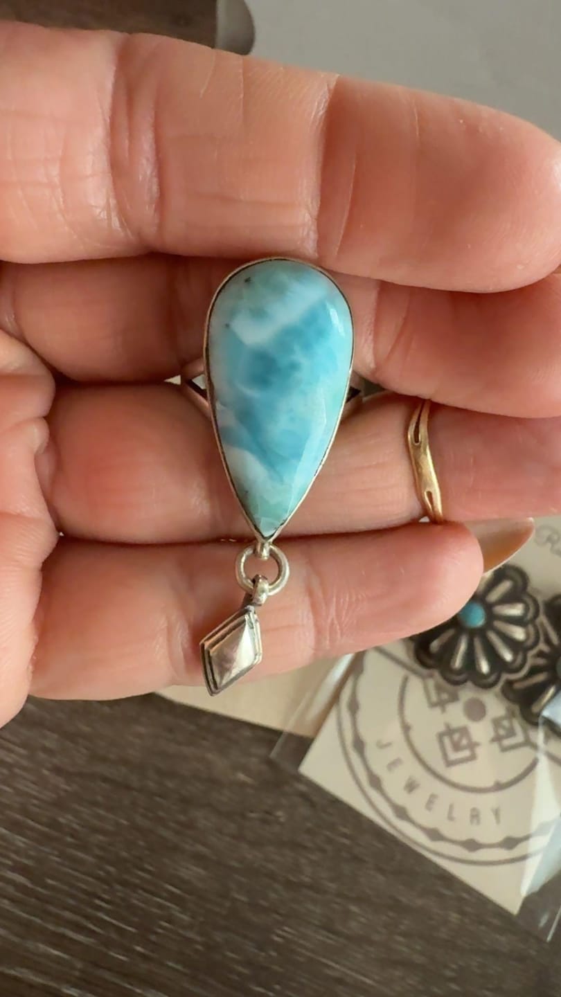 Customer photo review of Larimar Teardrop Sterling Silver Ring size 8.25